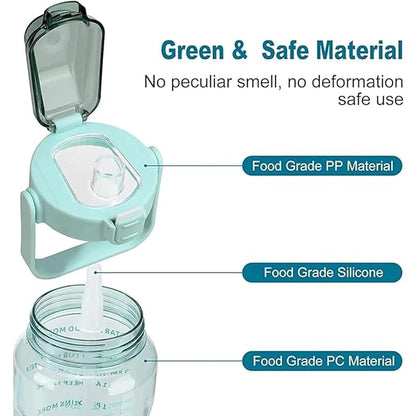 Set of 3 Transparent Water Bottle 2000ML, 900ML, 300ML with Motivational Time Marker, Leakproof Durable Sipper Water bottle for office, School, gym