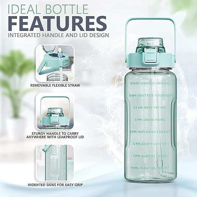 Set of 3 Transparent Water Bottle 2000ML, 900ML, 300ML with Motivational Time Marker, Leakproof Durable Sipper Water bottle for office, School, gym
