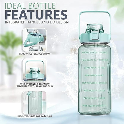 Set of 3 Transparent Water Bottle 2000ML, 900ML, 300ML with Motivational Time Marker, Leakproof Durable Sipper Water bottle for office, School, gym