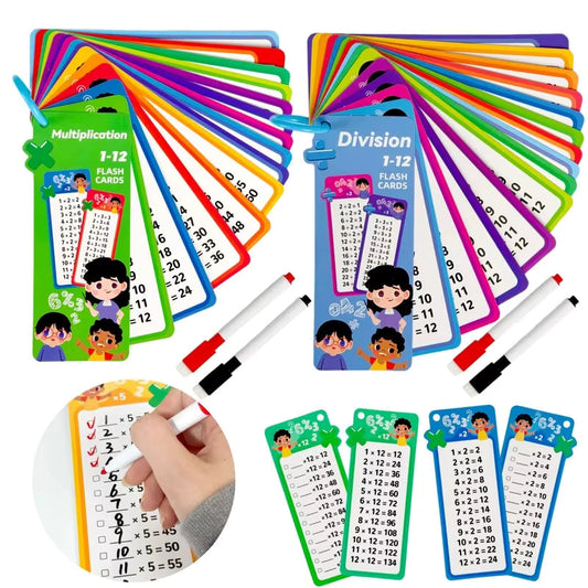 Kids Reusable Math Flash Cards (Ages 5+) – Multiplication 1–12 with Marker